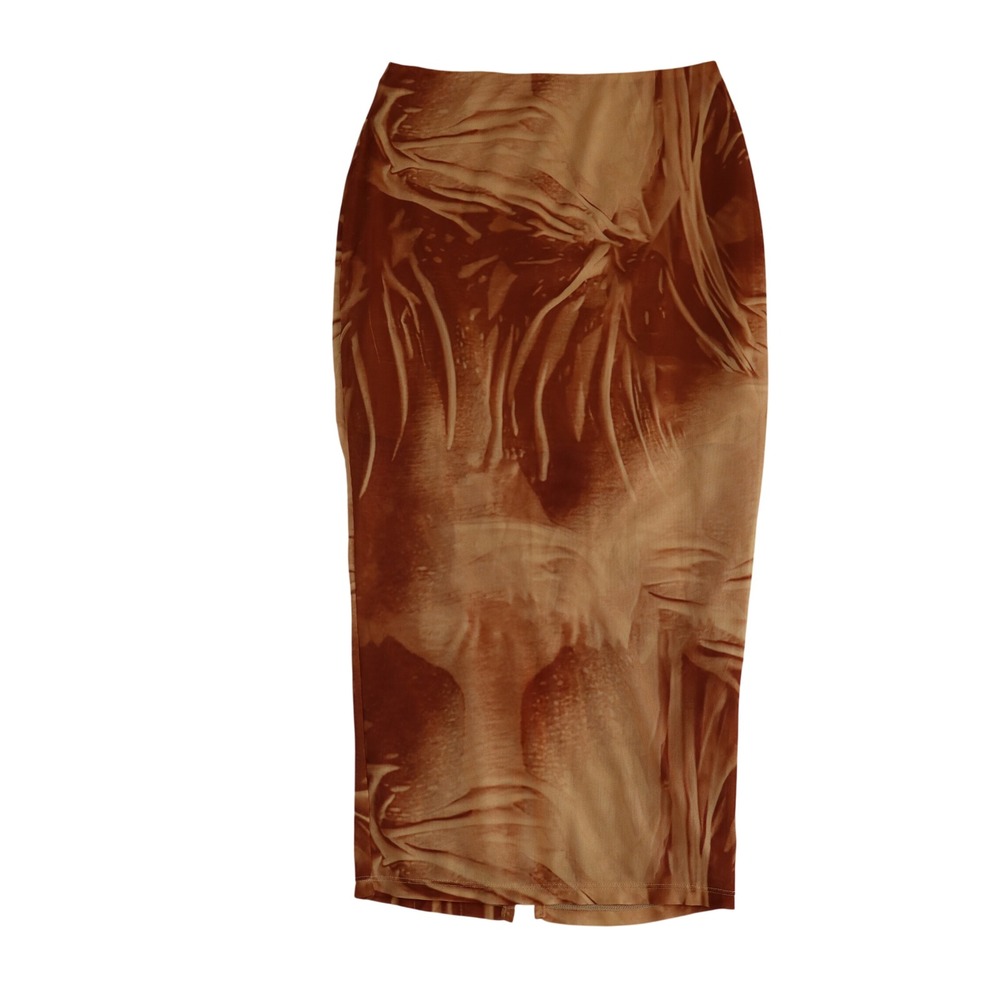 Tic Toc Maxi Pencil Skirt‎ Small Orange Abstract Mesh Artsy Y2K Retro Boho Beach